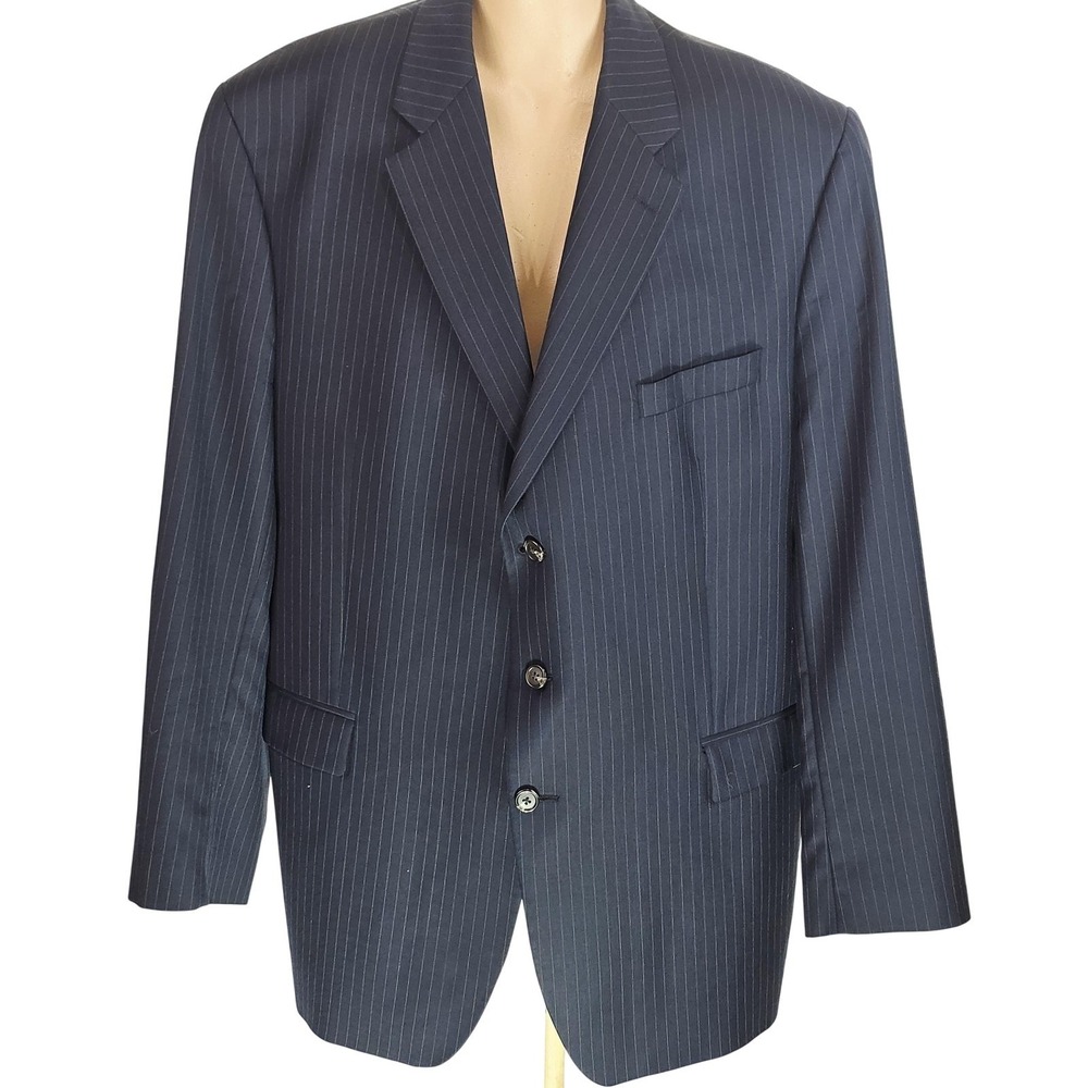 Ralph Ralph Lauren Blazer Mens 50 Long Blue Pinstripe Wool 3 Button Suit‎ Jacket